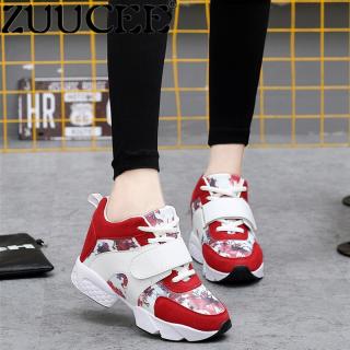 ZUUCEE Wanita Kamuflase Sepatu Meningkatkan Di Dalam Sepatu Olahraga Kasual (merah)-Intl
