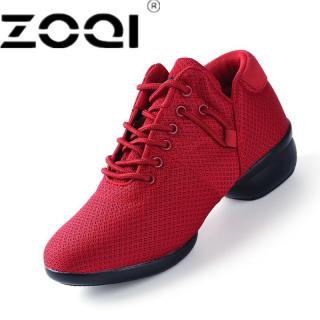ZOQI Lembut Outsole Napas Sepatu Tari Wanita Sports Fitur Dance Sneakers Sepatu Wanita Sepatu Dansa Bergerak Menyenangkan (Merah) -Intl