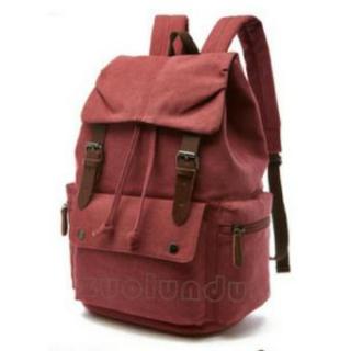 Zou Lun Duo 6048 [Merah] - Backpack Kanvas Import - Mugu Bag - Tas Ransel Wanita - Tas Punggung Pria - Tas Sekolah - Tas Kerja - Tas Laptop - Tas Kuliah