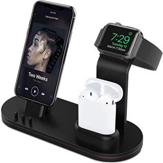 OLEBR Charging Stand for Apple Watch 4 Aluminum Watch Charging Stand for AirPods, Apple Watch Series 4/3/2/1/ AirPods/iPhone Xs/X Max/XR/X/8/8Plus/7/7 Plus /6S /6S Plus/iPad -Black