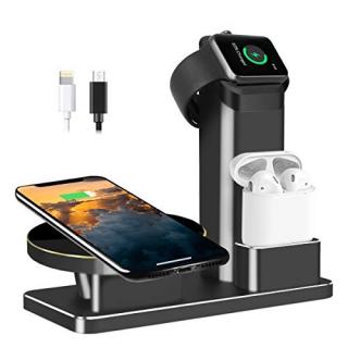 JingooBon 10W Fast Wireless Charger Stand for iPhone Xs Max/XS/XR/X/8/8 Plus, 3 in 1 Charging Dock for iPhone, Apple Watch Series 3/2/1 & AirPods, Charge Station for iWatch & EarPods (Black)