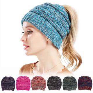 Womens Winter Cotton Knitted Ponytail Beanie Caps