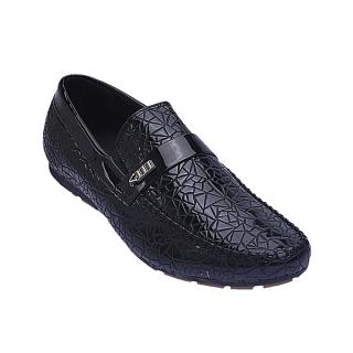 Play Button Skin Leather Shoe - Black