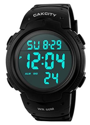 CakCity Men's Digital Sports Watch LED Screen Large Face Military Watches and Waterproof Casual Luminous Stopwatch Alarm Simple Army Watch - Black