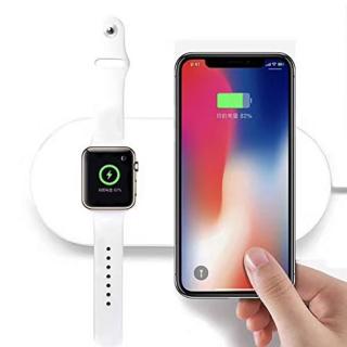 FACEVER 2 in 1 Qi Wireless Charging Pad, Fast Charger Compatible with iWatch Apple Watch Series 4/3/2, iPhone X XS MAX 8 8 Plus, Samsung S8 S7 Edge S6 Edge+ Note 8, Nexus 5/6/7, White