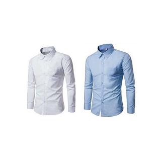 Classic Men Plain  Shirts - White And Blue