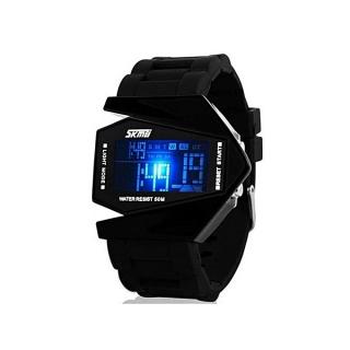 Digital Multi Color LED Light Sport Wrist Watch With Silicone Strap - Black