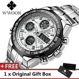 Top Luxury Brand Watch Fashion Sports Men Dual Digital Watches Stainless Steel Quartz Wristwatch Gift For Male Black