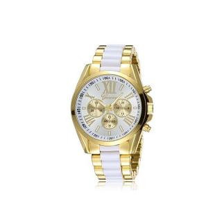 Unique Two Tone Link Wrist Watch -White &Gold