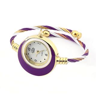 OR New Hot Fashionable Bracelet Bangle Watch Numbers Metal Wristwatch-purple & Gold