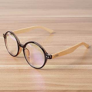 Round Glasses Frame Clear Lens Optical Frames Vintage Eyeglasses Wooden Bamboo Brown Leopard Eyewear Frames Spectacle Women Men