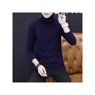 Nylon Cotton Men Sweater Breathable Knitted Navy Blue