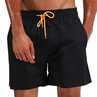 Loose Water Repellent Thin Sport Drawstring Solid Color Trunk Beach Shorts for Men M-3XL Black