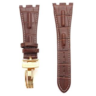 28mm Brown White Line Leather Watchband For Audemars Plguet Royal Oak Offshore [Brown white thread gold buckle]