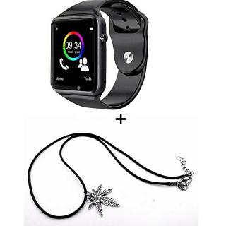 GT GT08 Smart Watch Montre Connectée avec carte sim - Noir + Collier Marijuana