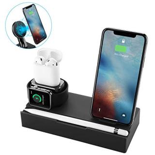 NEXGADGET 8 in 1 Charging Station Compatible for Apple Watch AirPods,Detachable Wireless Charger Compatible for iPhone Xs Max/XS/XR/X/8/8 Plus and All Qi-Enabled Devices-Black