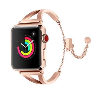 for Apple Watch Band 38mm Rose Gold Women, Stainless Steel Stylish iWatch Bangle with Upgraded Clasp, Replacement Strap for Apple Watch Nike+, Sports, Series 3/2 / 1