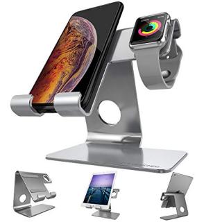 Cell Phone Stand, Apple Watch Stand, ZVEproof iWatch Charging Stand Station Desktop Cellphone Tablet Stand, Aluminum Apple Watch iWatch Charger Dock for Phone and iWatch (with 42mm Case), Grey