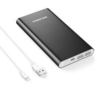POWERADD Pilot 4GS 12000mAh Dual 3A Port External Battery Pack with Auto Detect Tech Portable Power Bank for iPhones and Other 5V Devices - Black (Apple 8-Pin Cable 30cm Included)