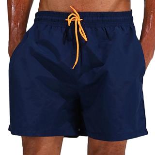 Loose Water Repellent Thin Sport Drawstring Solid Color Trunk Beach Shorts for Men M-3XL Navy Blue