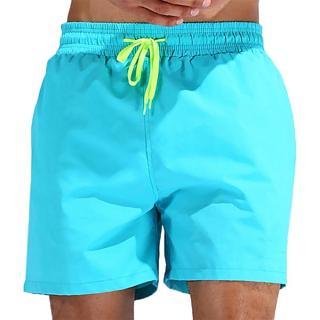 Loose Water Repellent Thin Sport Drawstring Solid Color Trunk Beach Shorts for Men M-3XL Blue