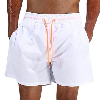 Loose Water Repellent Thin Sport Drawstring Solid Color Trunk Beach Shorts for Men M-3XL White