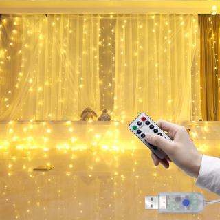 LUSTREON 3M*3M USB 15W IP67 8 Modes Remote Control 300 LED Curtain Fairy String Holiday Light DC5V