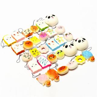 Kawaii 10Pcs Exquisite Squishy Random Charm Soft Panda/Bread/Cake/Buns Phone Straps Toys Decor