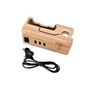 OR Bamboo Wood 3-port USB Charging Station Holder For IPhone Apple Watch-random-UK plug