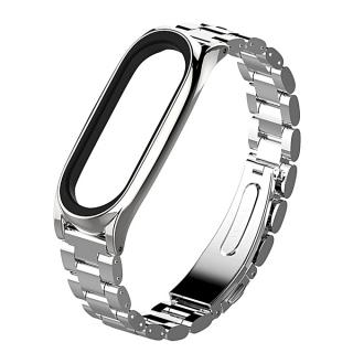 Mijobs Metal Strap for Xiaomi Mi Band 3 Strap Stainless Steel Bracelet Wristbands Replace Accessories(Silver)