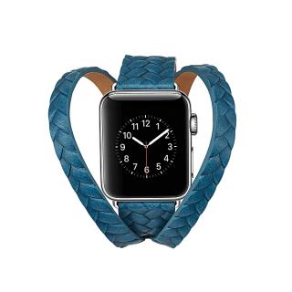 Double Ring Embossing Top-grain Leather Wrist Watch Band with Stainless Steel Buckle for Apple Watch Series 3 & 2 & 1 38mm(Blue)