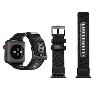 Jeep Style Nylon Wrist Watch Band with Stainless Steel Buckle for Apple Watch Series 3 & 2 & 1 38mm (Black)