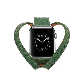 Double Ring Embossing Top-grain Leather Wrist Watch Band with Stainless Steel Buckle for Apple Watch Series 3 & 2 & 1 42mm(Green)