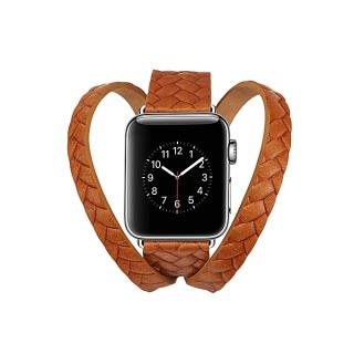 Double Ring Embossing Top-grain Leather Wrist Watch Band with Stainless Steel Buckle for Apple Watch Series 3 & 2 & 1 42mm(Orange)