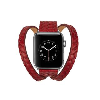 Double Ring Embossing Top-grain Leather Wrist Watch Band with Stainless Steel Buckle for Apple Watch Series 3 & 2 & 1 38mm(Red)