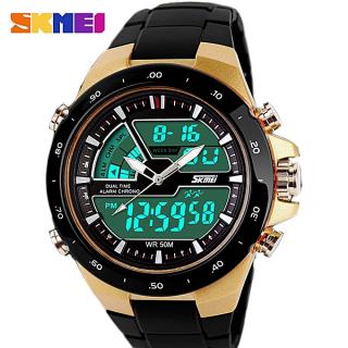 Sport Military Casual Men's Waterproof Silicone Clock Male Dual Time Display LED Black Quartz Watch