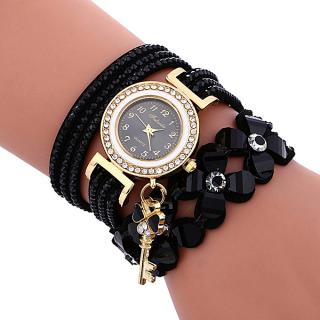 Henoesty Fashion Chimes Diamond Leather Bracelet Lady Womans Wrist Watch Black