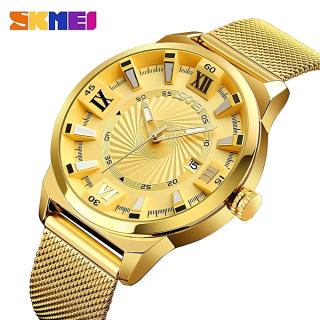 2018 New Elegant Gold Men's Waterproof Time Date Quartz Wrist Watches-Gold(9166)