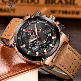 LIGE Watch Men's Fashion Sports Quartz Big Dial Clock Leather Mens Watches Top Brand Luxury Waterproof Watch Relogio Masculino 9856