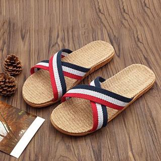 Blicool Shop Shoes Women Men Anti-slip Linen Home Indoor Summer Open Toe Flats Shoes Slippers-Red