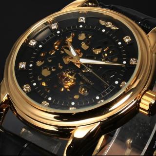 Winner Top Brand Luxury Royal Diamond Design Black Gold Watch Montre Homme Mens Watches Relogio Male Skeleton Mechanical Watch