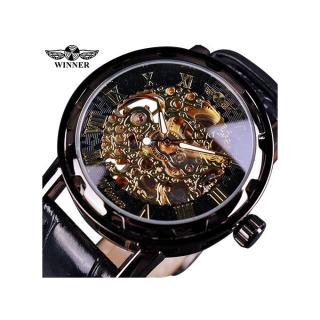 Winner Black Gold Male Clock Men Relogios Skeleton Mens Watches Top Brand Luxury Montre Leather Wristwatch Men Mechanical Watch