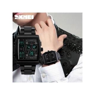 Men's Fashion Wrist Watch Quartz Stopwatch 3 Time Zone Sport Casual Business Dual Display Calendar Alarm 50m Waterproof SKMEI