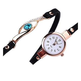 Duoya Women Fashion PU Leather Band Analog Quartz Round Wrist Watch Watches-Black