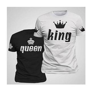 King & Queen Couple Matching Shirts With Short Sleeve Print T-shirt-Black For Women