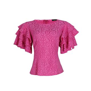 Treble Frill Sleeve Fitted Lace Blouse - Pink