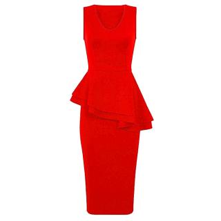 Sleeveless Side Slant Peplum Dress - Red