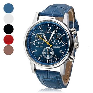 Faux Leather Band Quartz Arabic Numerals Wrist Watch  - Blue