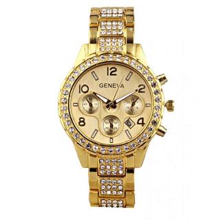 Studded Rhynestone Unisex Wrist Watch-Gold