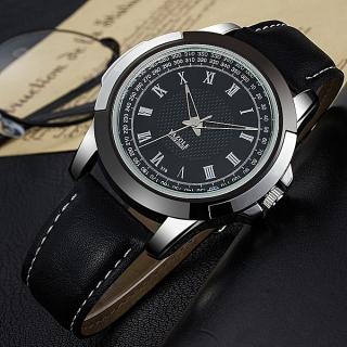Fashion Men's Casual Waterproof Quartz Movement Leather Strap Wrist Watches-Black＋Black